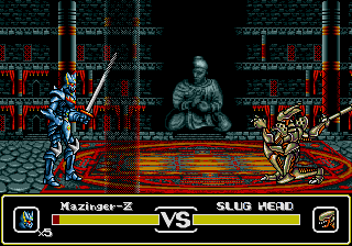 Duelo entre Mazinger Z e Slug Head — Mazin Saga: Mutant Fighter (Mega Drive)