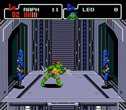 Raphael e Leonardo no elevador — Teenage Mutant Ninja Turtles: The Hyperstone Heist (Mega Drive)