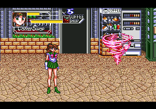 Sailor usa um ataque especial na rua — Bishōjo Senshi Sailor Moon (Mega Drive)