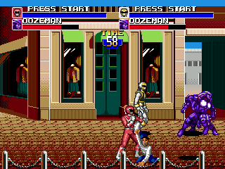 Rangers enfrentam os capangas de Ivan Ooze em dupla — Mighty Morphin Power Rangers: The Movie (Mega Drive)