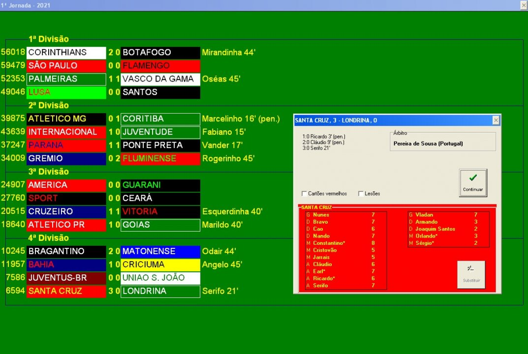 Rodada do campeonato com placares e resumo da partida — Windows