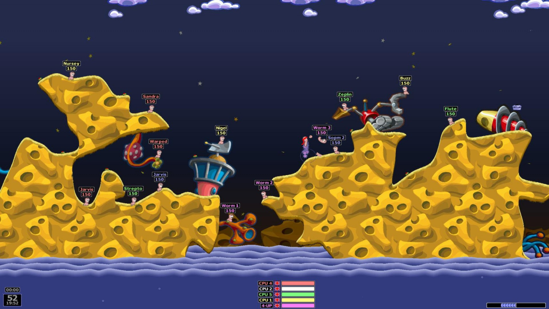 Minhocas combatem num cenário de queijo — Windows
