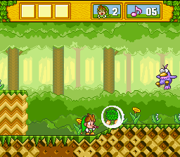 Milon lança uma bolha contra um inimigo — SNES