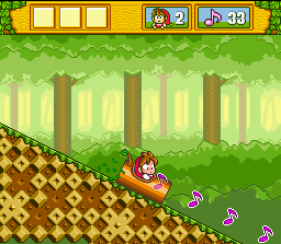 Milon percorre uma ladeira sobre um tronco — SNES