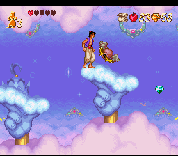 Aladdin salta entre nuvens dentro da lâmpada do Gênio — SNES