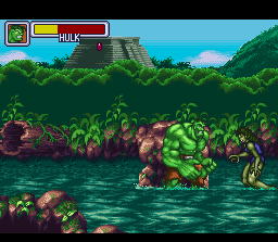 Cena de Marvel Super Heroes in War of the Gems na versão Super Nintendo (SNES)
