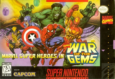 Capa de Marvel Super Heroes in War of the Gems — Super Nintendo (SNES)