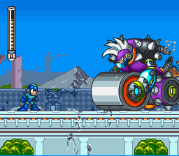 Mega Man enfrenta um robô gigante em Mega Man 7 no SNES
