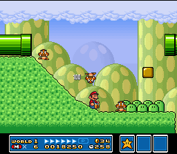Mario desce uma encosta em Super Mario Bros. 3 na coletânea Super Mario All-Stars do SNES