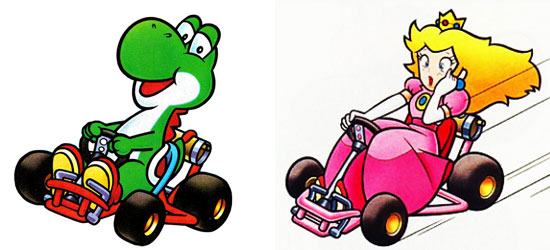 Yoshi e Peach em Super Mario Kart