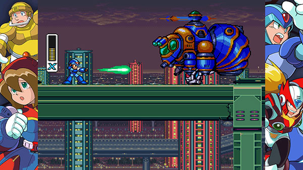Mega Man X em sua fase inicial, enfrentando o "inimigo-abelha"