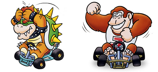 Bowser e Donkey Kong Jr. em Super Mario Kart